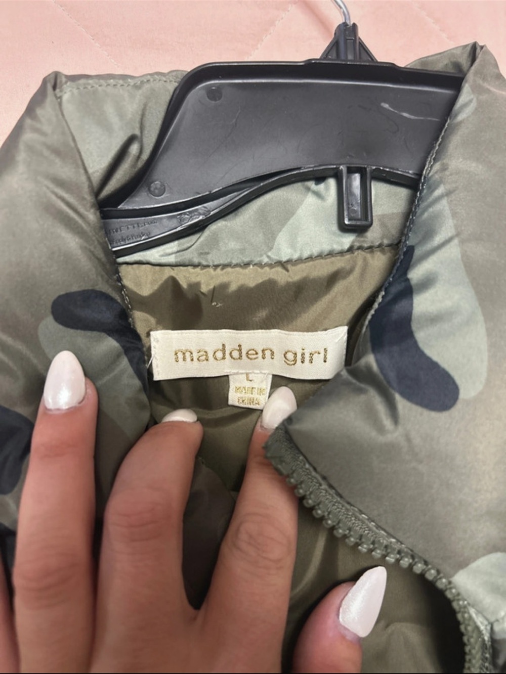 Madden Girl Olive Green Camo Quilted Puffer Jacket